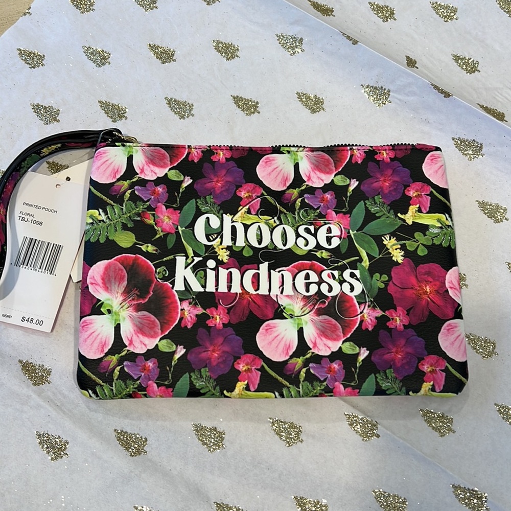 New Betsey Johnson CHOOSE KINDNESS Floral Pouch Wristlet